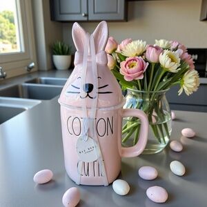 Rae Dunn Pink “COTTON TAIL CUTIE” Easter Bunny Mug w/ Bunny Topper Lid